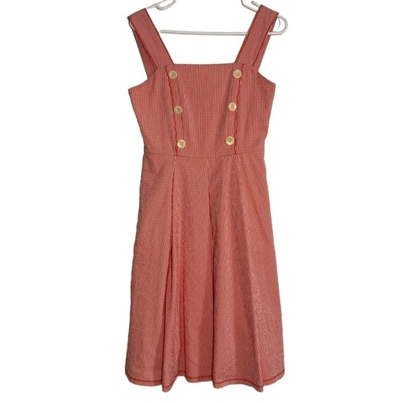 Adolfo Dominguez Red and White Stripe Button Front Mini Dress Size EU 38 - Picture 1 of 13